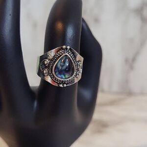 Labradorite Pear Shape Ring Silver Tone Gemstone Ring Size 6